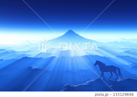 夜明けと馬のシルエット,午年イメージ 133129698