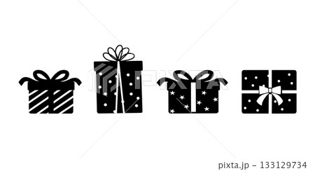 モノクロのクリスマスプレゼントのシンプルなイラスト　クリスマス素材　白黒 133129734