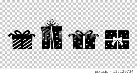 Simple monochrome illustration of a Christmas present. Christmas material. Black and white. Simple monochrome illustration of a Christmas present. Christmas material. Black and white. 133129734