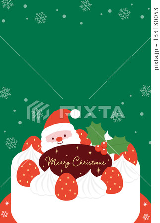サンタクロースのクリスマスケーキと雪の結晶の背景イラスト 133130053