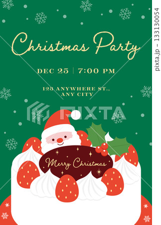 サンタクロースのクリスマスケーキと雪の結晶の背景イラスト サンタクロースのクリスマスケーキと雪の結晶の背景イラスト 133130054
