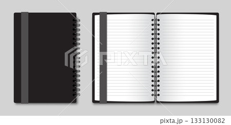Realistic notebook mockup icon in flat style. Notepad vector illustration on isolated background. Booklet sign business concept. 133130082