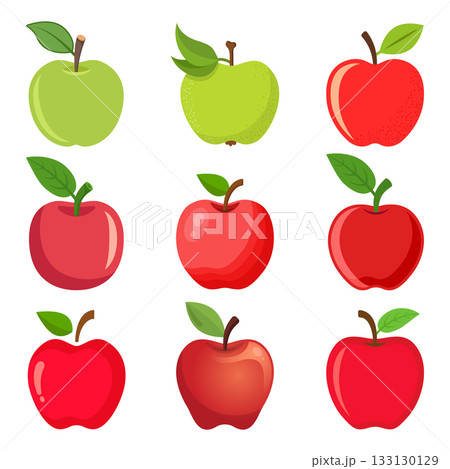 Apple fruit icon set in flat style. Healthy dessert vector illustration on isolated background. Fresh food sign business concept. Apple fruit icon set in flat style. Healthy dessert vector illustration on isolated background. Fresh food sign business concept. 133130129