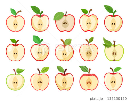 Sliced apple fruit icon set in flat style. Healthy dessert vector illustration on isolated background. Fresh food sign business concept. Sliced apple fruit icon set in flat style. Healthy dessert vector illustration on isolated background. Fresh food sign business concept. 133130130
