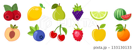 Natural tropical fruits icon set collection in flat style. Tropical plant vector illustration on isolated background. Healthy food sign business concept. 133130133