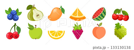 Natural tropical fruits icon set collection in flat style. Tropical plant vector illustration on isolated background. Healthy food sign business concept. Natural tropical fruits icon set collection in flat style. Tropical plant vector illustration on isolated background. Healthy food sign business concept. 133130138