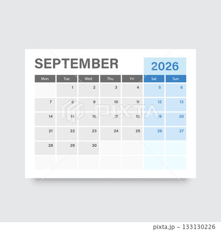 Calendar september 2026 icon in flat style. Planner vector illustration on isolated background. Calender sign business concept. 133130226