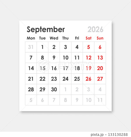 Calendar september 2026 icon in flat style. Planner sticker vector illustration on isolated background. Calender sign business concept. 133130288