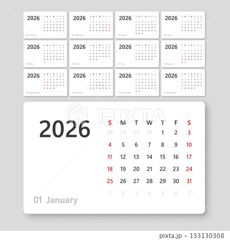Calendar 2026 year icon in flat style. Planner vector illustration on isolated background. Calender sign business concept. 133130308