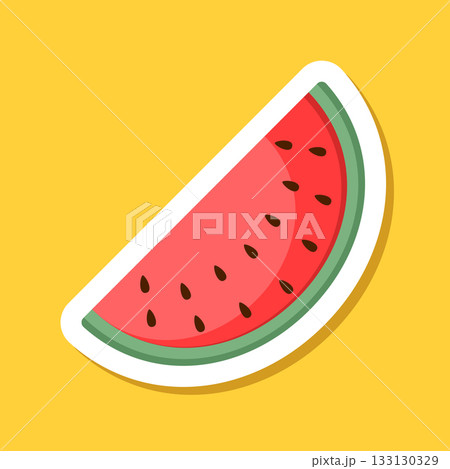 Watermelon sticker icon in flat style. Fresh sweet and healthy fruit vector illustration on isolated background. Summer food sign business concept. 133130329