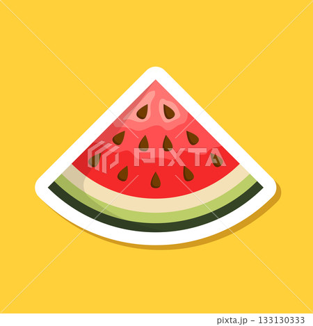 Watermelon sticker icon in flat style. Fresh sweet and healthy fruit vector illustration on isolated background. Summer food sign business concept. 133130333