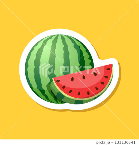 Watermelon sticker icon in flat style. Fresh sweet and healthy fruit vector illustration on isolated background. Summer food sign business concept. Watermelon sticker icon in flat style. Fresh sweet and healthy fruit vector illustration on isolated background. Summer food sign business concept. 133130341
