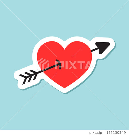 Heart with arrow sticker icon in flat style. Valentines day vector illustration on isolated background. Amour sign business concept. Heart with arrow sticker icon in flat style. Valentines day vector illustration on isolated background. Amour sign business concept. 133130349