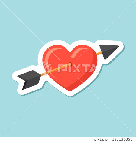 Heart with arrow sticker  icon in flat style. Valentines day vector illustration on isolated background. Amour sign business concept. 133130350