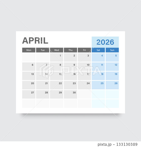 Calendar april 2026 icon in flat style. Planner vector illustration on isolated background. Calender sign business concept. 133130389