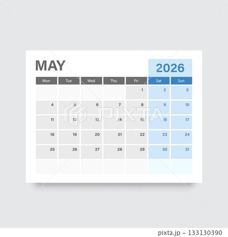 Calendar may 2026 icon in flat style. Planner vector illustration on isolated background. Calender sign business concept. 133130390