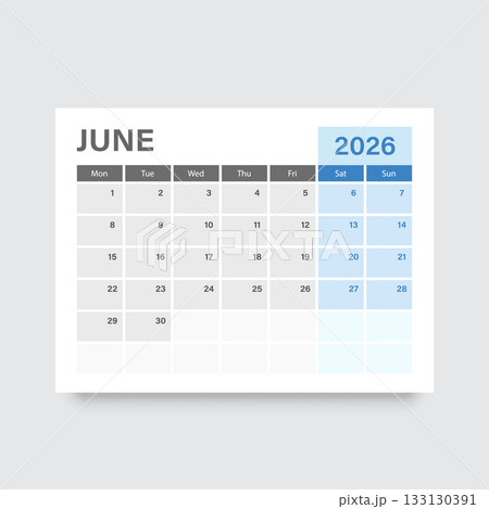 Calendar june 2026 icon in flat style. Planner vector illustration on isolated background. Calender sign business concept. 133130391