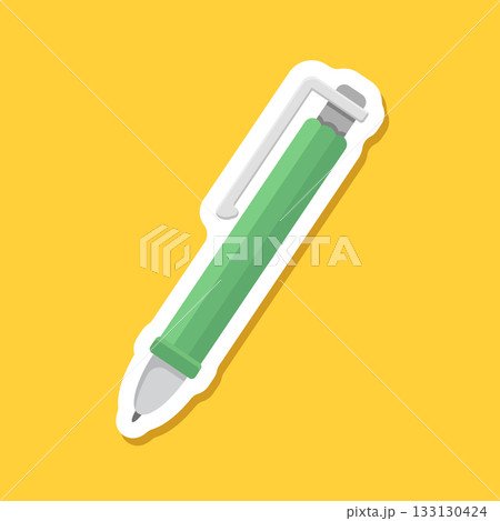 Ballpoint pen sticker icon in flat style. Office tool vector illustration on isolated background. School equipment sign business concept. Ballpoint pen sticker icon in flat style. Office tool vector illustration on isolated background. School equipment sign business concept. 133130424