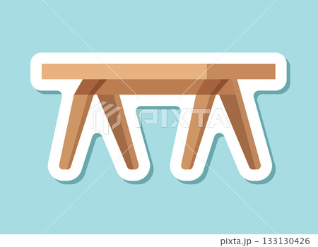 Table furniture sticker icon in flat style. Wooden table vector illustration on isolated background. Dinner desk sign business concept. 133130426