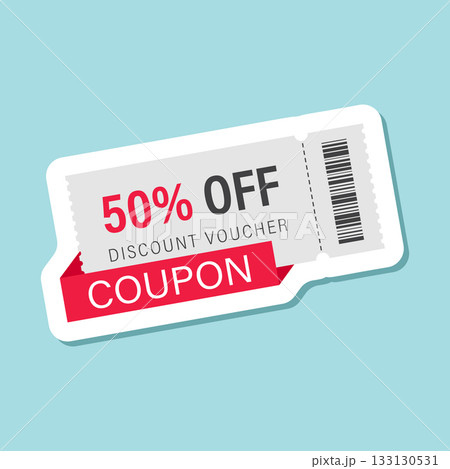 Gift voucher sticker icon in flat style. 50% discount vector illustration on isolated background. Promotion coupon sign business concept. 133130531