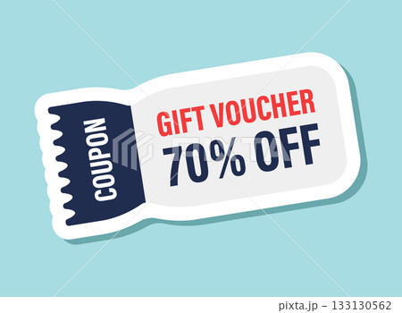 Gift voucher sticker icon in flat style. 70% discount vector illustration on isolated background. Promotion coupon sign business concept. Gift voucher sticker icon in flat style. 70% discount vector illustration on isolated background. Promotion coupon sign business concept. 133130562
