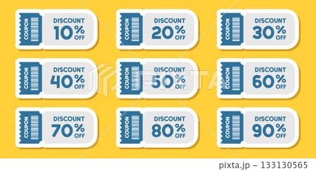 Gift voucher sticker icon set in flat style. Discount vector illustration on isolated background. Promotion coupon sign business concept. 133130565