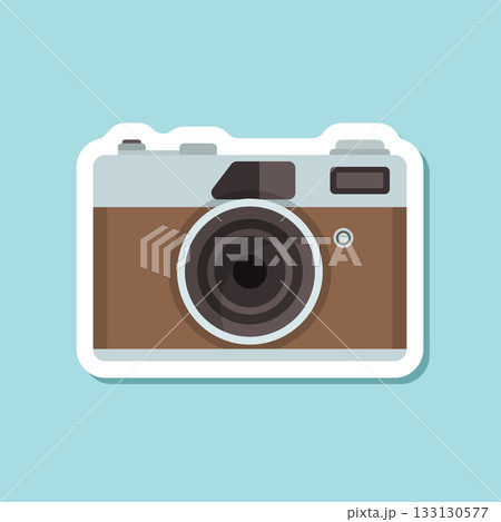 Photo camera sticker icon in flat style. Photography equipment vector illustration on isolated background. Professional photographic sign business concept. 133130577