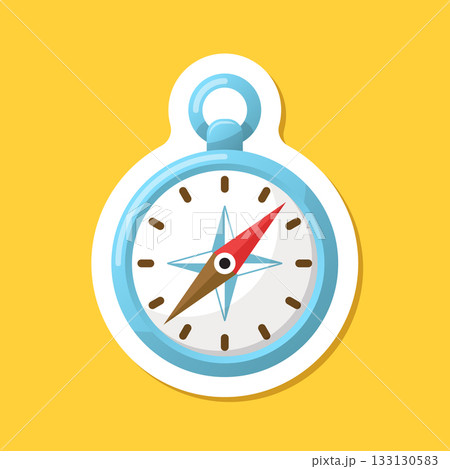 Compass sticker icon in flat style. Navigation equipment vector illustration on isolated background. Geographical position sign business concept. 133130583