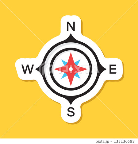 Compass sticker icon in flat style. Navigation equipment vector illustration on isolated background. Geographical position sign business concept. 133130585