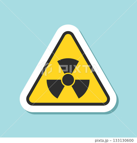 Radioactive material warning sticker icon in flat style. Radiation danger vector illustration on isolated background. Caution sign business concept. 133130600