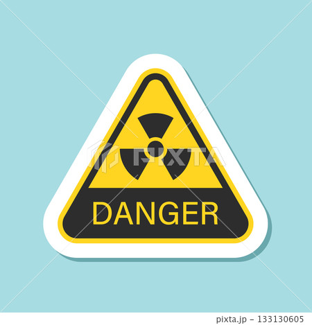 Radioactive material warning sticker icon in flat style. Radiation danger vector illustration on isolated background. Caution sign business concept. 133130605