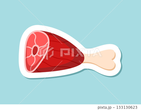 Raw meat sticker icon in flat style. Lamb or beef vector illustration on isolated background. Fried protein meal sign business concept. 133130623