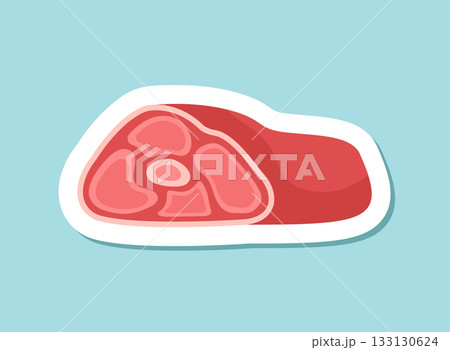 Raw meat sticker icon in flat style. Lamb or beef vector illustration on isolated background. Fried protein meal sign business concept. 133130624