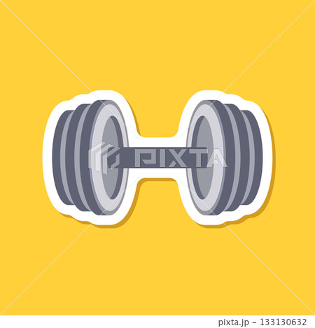 Dumbbell sticker icon in flat style. Workout gym tool vector illustration on isolated background. Barbell fitness equipment sign business concept. 133130632