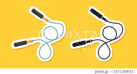 Jumping rope sticker icon in flat style. Gymnastic equipment vector illustration on isolated background. Training instrument sign business concept. Jumping rope sticker icon in flat style. Gymnastic equipment vector illustration on isolated background. Training instrument sign business concept. 133130651