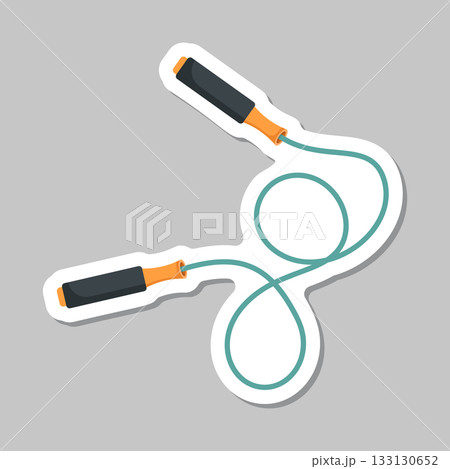 Jumping rope sticker icon in flat style. Gymnastic equipment vector illustration on isolated background. Training instrument sign business concept. 133130652