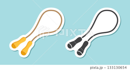 Jumping rope sticker icon in flat style. Gymnastic equipment vector illustration on isolated background. Training instrument sign business concept. 133130654