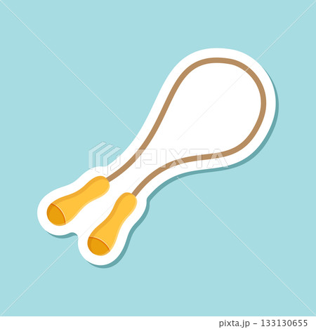 Jumping rope sticker icon in flat style. Gymnastic equipment vector illustration on isolated background. Training instrument sign business concept. Jumping rope sticker icon in flat style. Gymnastic equipment vector illustration on isolated background. Training instrument sign business concept. 133130655