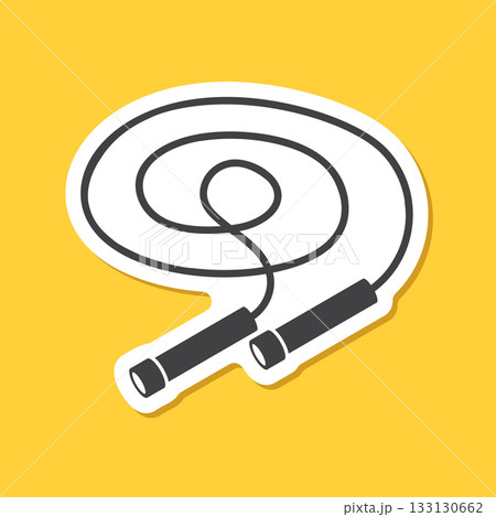 Jumping rope sticker icon in flat style. Gymnastic equipment vector illustration on isolated background. Training instrument sign business concept. Jumping rope sticker icon in flat style. Gymnastic equipment vector illustration on isolated background. Training instrument sign business concept. 133130662