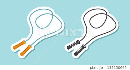 Jumping rope sticker icon in flat style. Gymnastic equipment vector illustration on isolated background. Training instrument sign business concept. Jumping rope sticker icon in flat style. Gymnastic equipment vector illustration on isolated background. Training instrument sign business concept. 133130663