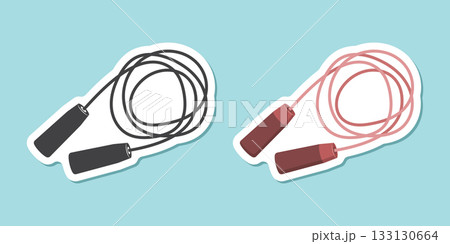 Jumping rope sticker icon in flat style. Gymnastic equipment vector illustration on isolated background. Training instrument sign business concept. Jumping rope sticker icon in flat style. Gymnastic equipment vector illustration on isolated background. Training instrument sign business concept. 133130664