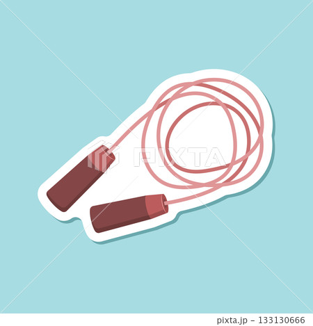 Jumping rope sticker icon in flat style. Gymnastic equipment vector illustration on isolated background. Training instrument sign business concept. Jumping rope sticker icon in flat style. Gymnastic equipment vector illustration on isolated background. Training instrument sign business concept. 133130666
