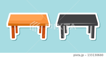 Table furniture sticker icon in flat style. Wooden table vector illustration on isolated background. Dinner desk sign business concept. 133130680