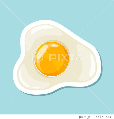 Fried egg sticker icon in flat style. Protein omelet vector illustration on isolated background. Scrambled breakfast sign business concept. 133130683