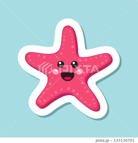 Cute smiling starfish sticker icon in flat style. Sea stars vector illustration on isolated background. Sea animal sign business concept. 133130701