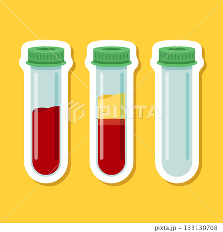 Science lab bottle sticker icon set in flat style. Laboratory glassware equipment vector illustration on isolated background. Test tube sign business concept. 133130708