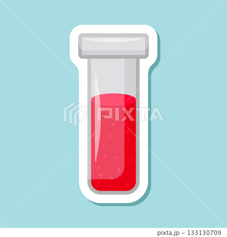 Science lab bottle sticker icon in flat style. Laboratory glassware equipment vector illustration on isolated background. Test tube sign business concept. 133130709