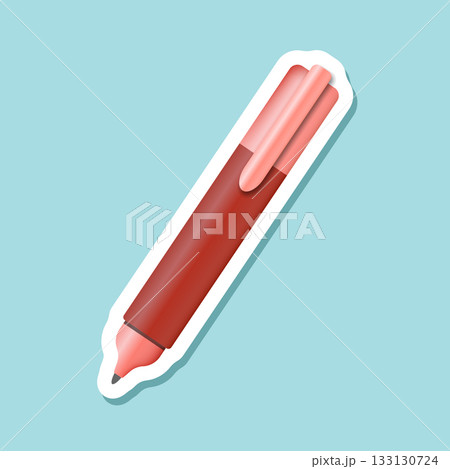 Ballpoint pen sticker icon in flat style. Office tool vector illustration on isolated background. School equipment sign business concept. 133130724