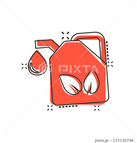 Gasoline canister icon in comic style. Petrol can cartoon vector illustration on white isolated background. Fuel container splash effect sign business concept. Gasoline canister icon in comic style. Petrol can cartoon vector illustration on white isolated background. Fuel container splash effect sign business concept. 133130796
