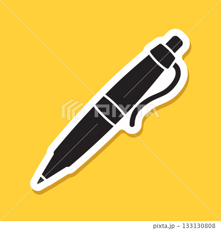 Ballpoint pen sticker icon in flat style. Office tool vector illustration on isolated background. School equipment sign business concept. Ballpoint pen sticker icon in flat style. Office tool vector illustration on isolated background. School equipment sign business concept. 133130808